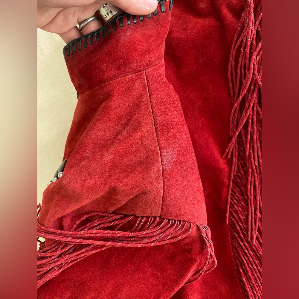 Cripple Creek Vintage 90s Red Leather Beaded Fringe Jacket Native Boho Bold XL - Picture 16 of 16